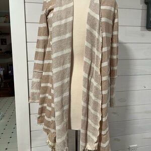 Eyeshadow Beige and White Striped Cardigan
